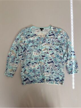 Talbots Santorini Coastal Knit 3/4 Sleeves Button Down Cardigan